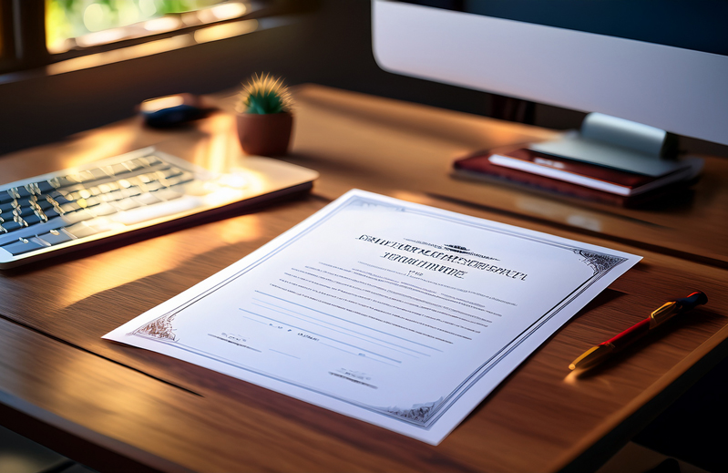 Conceptual rendering of a ForesightWorks Certificate laying on a desk