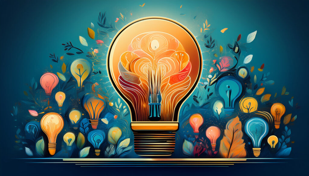 Conceptual illustration of big ideas coming together for innovation