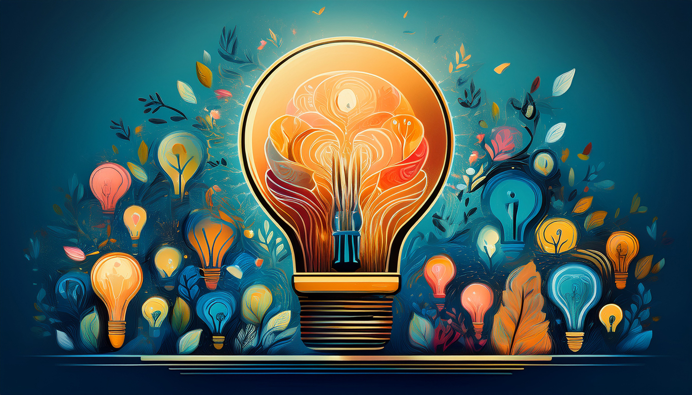 Conceptual illustration of big ideas coming together for innovation